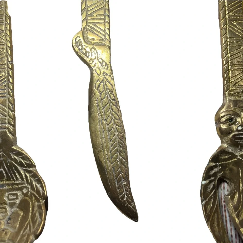 Vintage Brass Handcrafted Utensil Hanger Set Decor Colombian Egyptian Tribal 60s